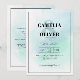 Invitación LeahG Sea Glass Turquoise Verde azulado Blue Weddi