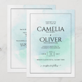 Invitación LeahG Sea Glass Turquoise Verde azulado Blue Weddi