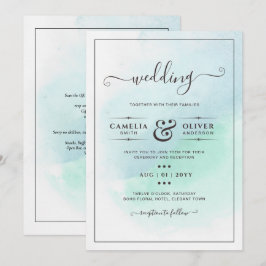 Invitación LeahG Sea Glass Turquoise Verde azulado Blue Weddi