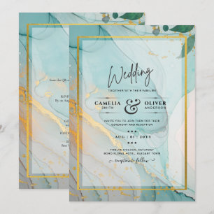 Invitación LeahG Sea Glass Verde azulado Gold INVITE