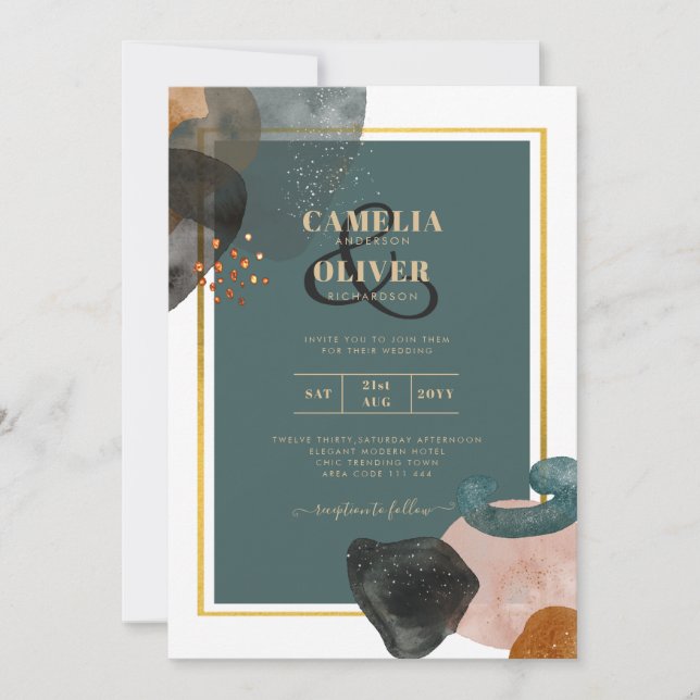 Invitación Leahg TONOS DE TIERRA VERDE AZULADA BODA INVITAR C (Anverso)