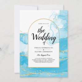 Invitación LeahG Turquoise Gold Aqua Blue Wedding INVITE