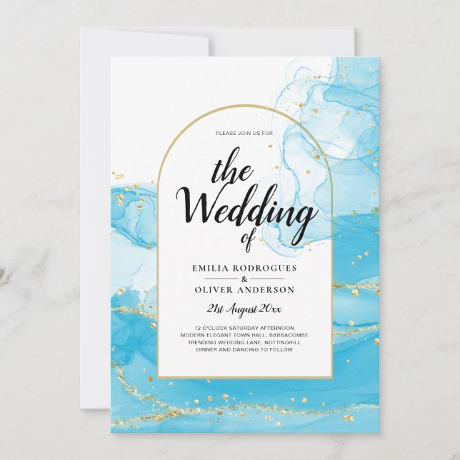 Invitación LeahG Turquoise Gold Aqua Blue Wedding INVITE (Anverso)