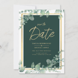Invitación LeahG Verde de Eucalipto Dorado CODIGO QR BODAS