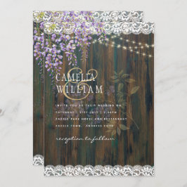 Invitación LeahG WISTERIA Púrpura Encaje Rústico Boda