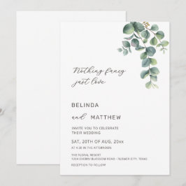 Invitación Leaves Greenery Watercolor Flowers Casual Wedding
