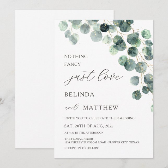 Invitación Leaves Greenery Watercolor Flowers Modern Arch (Anverso / Reverso)