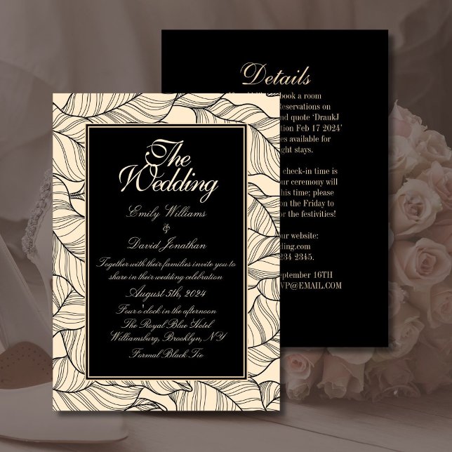 Invitación Leaves Line Art Black Beige (Subido por el creador)