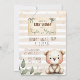 Invitación Leaves Watercolor Teddy Bear