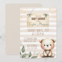 Invitación Leaves Watercolor Teddy Bear
