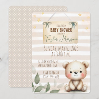 Invitación Leaves Watercolor Teddy Bear