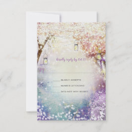 Invitación Leche azul púrpura rosa ilumina Boho Forest Boda