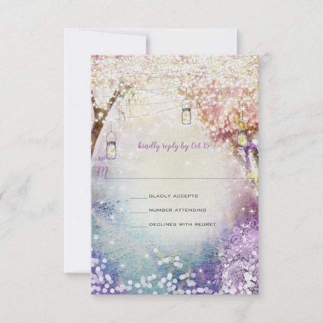 Invitación Leche azul púrpura rosa ilumina Boho Forest Boda (Anverso)