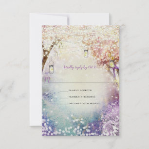 Invitación Leche azul púrpura rosa ilumina Boho Forest Boda