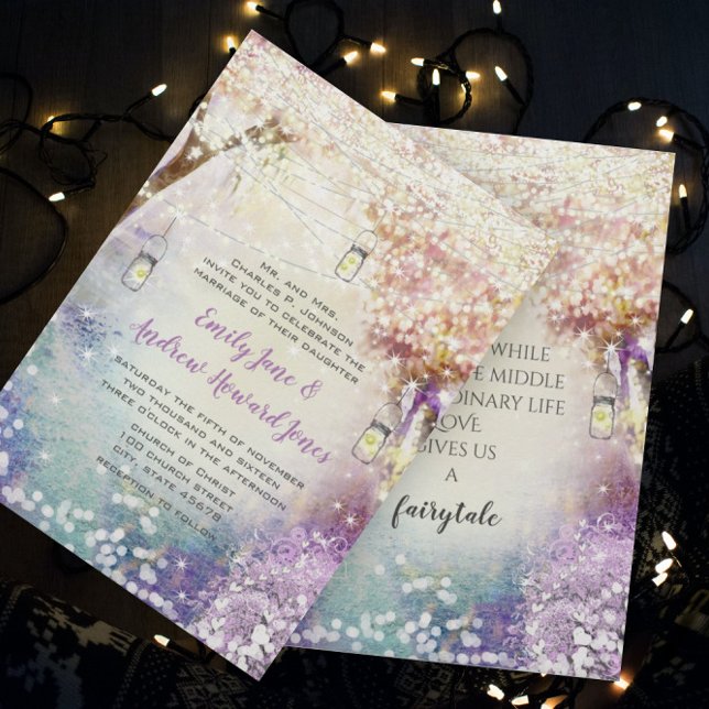 Invitación Leche azul púrpura rosa ilumina Boho Forest Boda (Subido por el creador)
