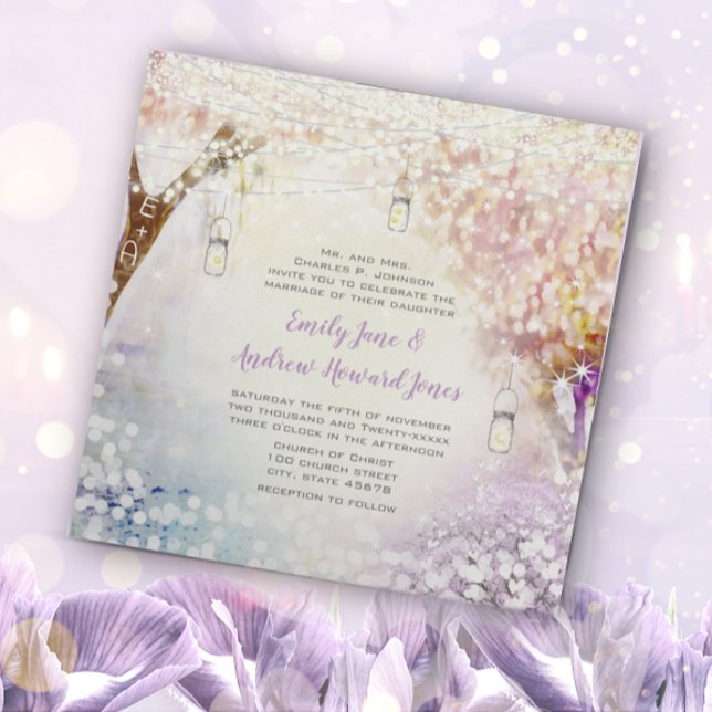 Invitación Leche azul púrpura rosa ilumina Boho Forest Boda (Subido por el creador)