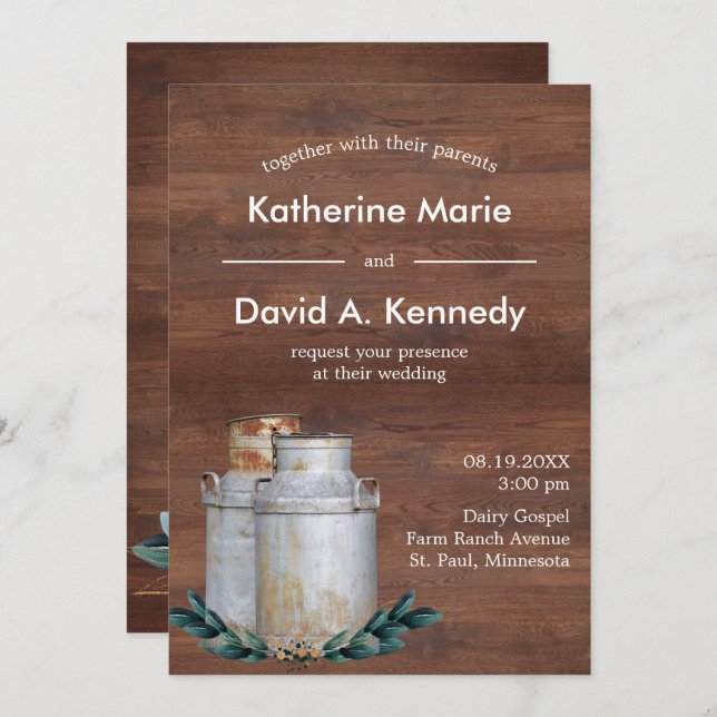 Invitación Leche Boda Presupuestario Antiguo País Granja Rúst (Anverso / Reverso)