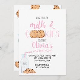 Invitación Leche chica y galletas cumpleaños rosado