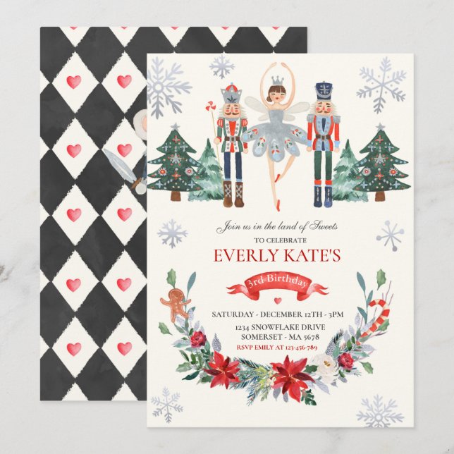 Invitación Leche de azucar de cumpleaños de Red & Silver Nutc (Anverso / Reverso)