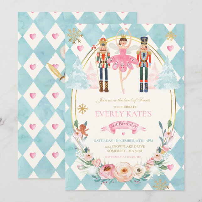 Invitación Leche De Azúcar De Nacimiento Rosado Y Oro (Anverso / Reverso)