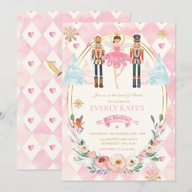 Invitación Leche De Azúcar De Nacimiento Rosado Y Oro (Anverso / Reverso)