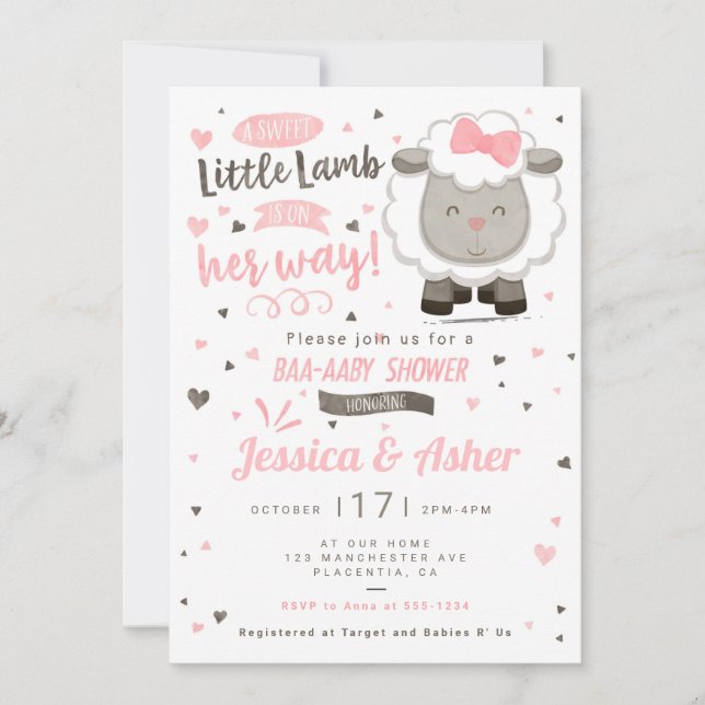 Invitación Leche de cordero pequeña niña ducha (Anverso)
