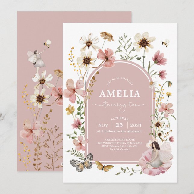 Invitación Leche de flores silvestres rosadas Fiesta del Jard (Anverso / Reverso)