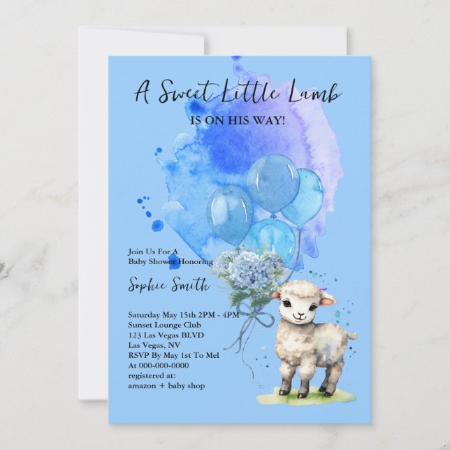 Invitación Leche dulce de cordero Baby Shower Azul Hidrangea (Anverso)