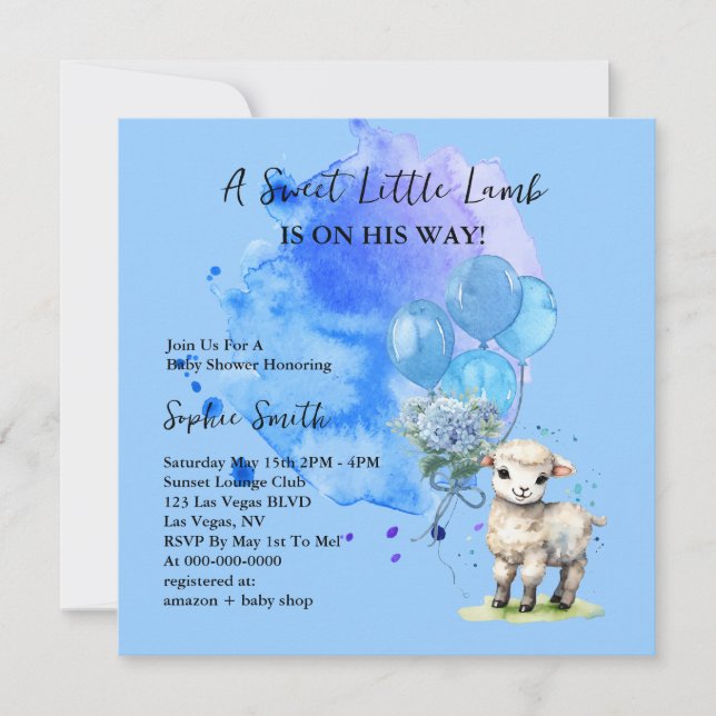 Invitación Leche dulce de cordero Baby Shower Azul Hidrangea (Anverso)