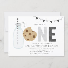 Invitación Leche minimalista y cookies Primer cumpleaños