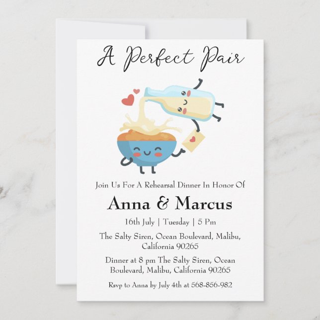 Invitación Leche y cereales una cena nupcial perfecta (Anverso)