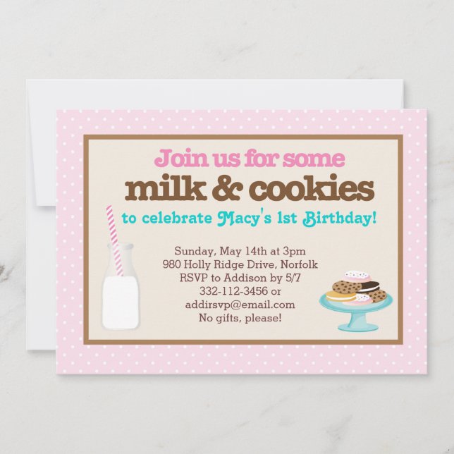 Invitación Leche y fiesta de las galletas (rosa) (Anverso)