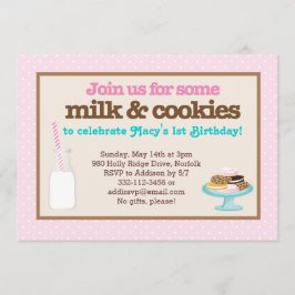 Invitación Leche y fiesta de las galletas (rosa)