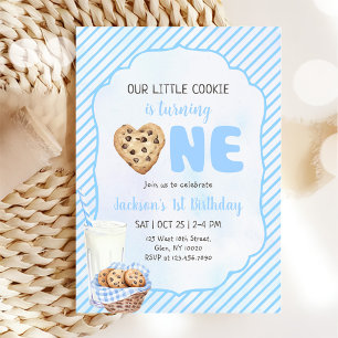 Invitación Leche y galletas azul Fiesta de primer cumpleaños