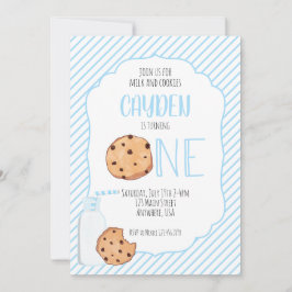 Invitación Leche y galletas azul niño primer cumpleaños