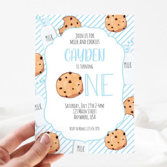 Invitación Leche y galletas azul niño primer cumpleaños (Subido por el creador)
