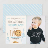Leche y galletas azul segundo cumpleaños