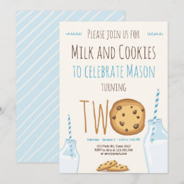 Invitación Leche y galletas azul segundo cumpleaños
