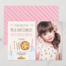 Invitación Leche y galletas Chica rosado segundo cumpleaños