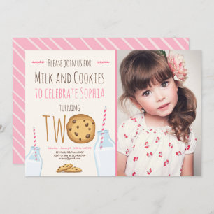 Invitación Leche y galletas Chica rosado segundo cumpleaños
