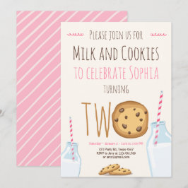 Invitación Leche y galletas Chica rosado segundo cumpleaños