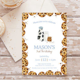 Invitación Leche y galletas crumb fiesta de cumpleaños azul