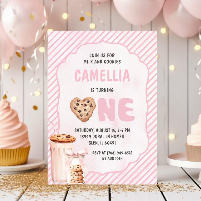 Invitación Leche y galletas Pink First Birday Party (Subido por el creador)