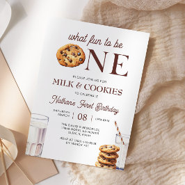 Invitación Leche y galletas primer cumpleaños Minimalista