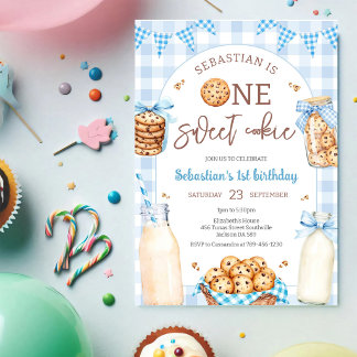 Invitación Leche y Galletas Un Dulce Cookie Cumpleaños 1