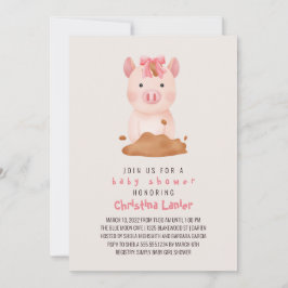 Invitación Lechón acuarela Cute Whimsical Baby Girl