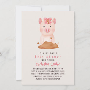 Invitación Lechón acuarela Cute Whimsical Baby Girl
