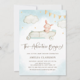 Invitación Lechón acuático Vintage Car Blue Baby Shower