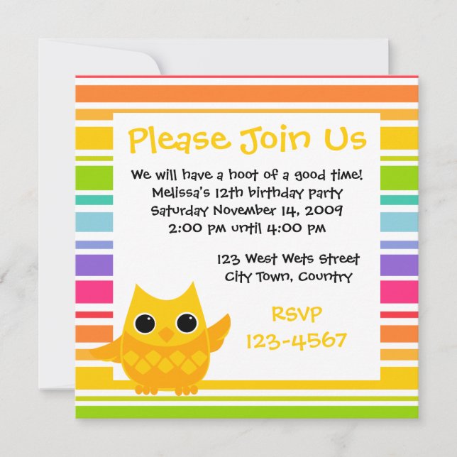 Invitación Lechuza amarilla (Anverso)