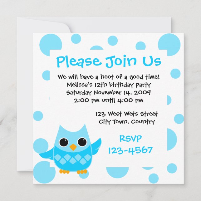 Invitación Lechuza azul (Anverso)